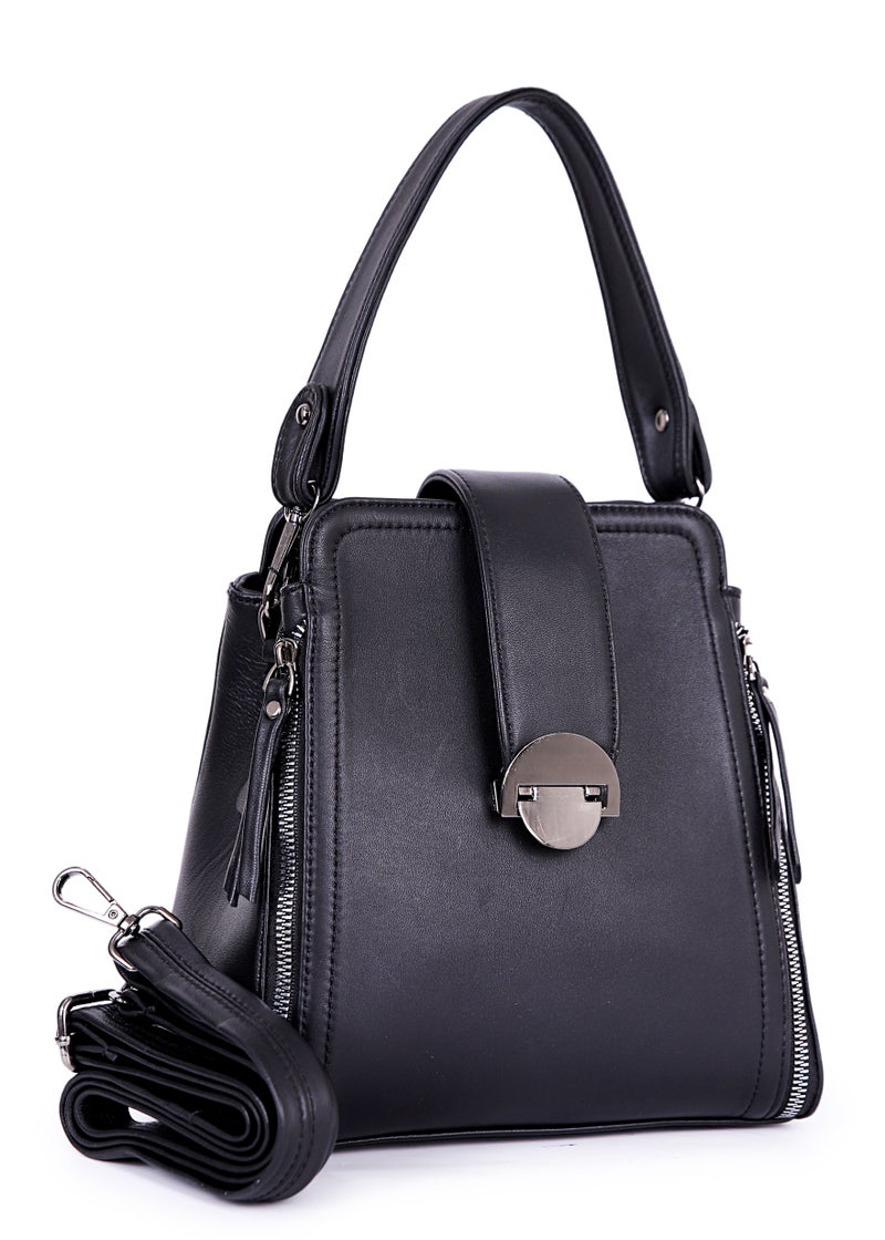 Elegant Black Women's Handbag with Detachable Shoulder Strap - Image 1