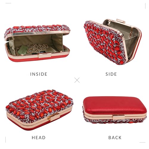 Milisente Clutch Purses For Women Crystal Clutches Evening Bags Gemstone Clutch Purse For Wedding Formal(Red) - Image 4