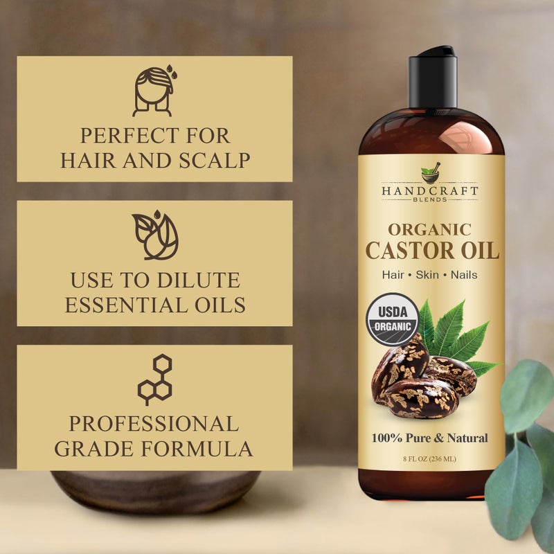 Handcraft Blends Organic Castor Oil 8 Fl Oz | 100% Pure and Natural | Premium Grade Carrier Oil | Hair, Eyelashes and Eyebrows | Hair and Body | Expeller-Pressed | Hexane-Free - Image 2