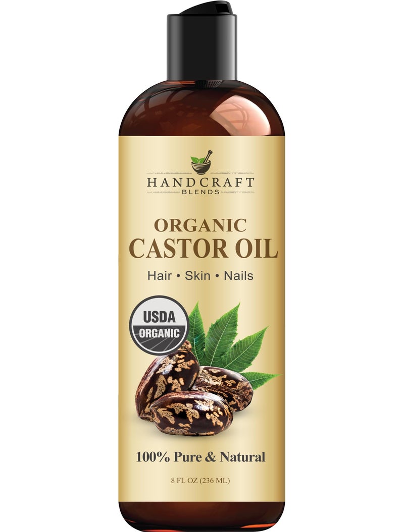 Handcraft Blends Organic Castor Oil 8 Fl Oz | 100% Pure and Natural | Premium Grade Carrier Oil | Hair, Eyelashes and Eyebrows | Hair and Body | Expeller-Pressed | Hexane-Free - Image 1