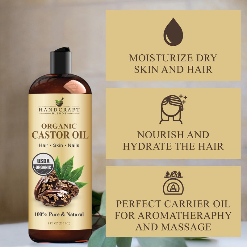 Handcraft Blends Organic Castor Oil 8 Fl Oz | 100% Pure and Natural | Premium Grade Carrier Oil | Hair, Eyelashes and Eyebrows | Hair and Body | Expeller-Pressed | Hexane-Free - Image 3