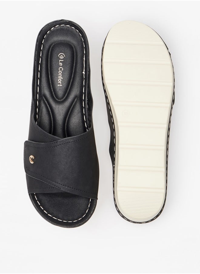 Le Confort - Women's Stitch Detail Slip-On Sandals with Flatform Heels - Image 1