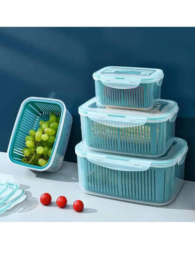 مجموعة من 5- صندوق تخزين استنزاف مزدوج الطبقات وثلاجة مطبخ وسلة تخزين خضروات وفواكه - Image 5