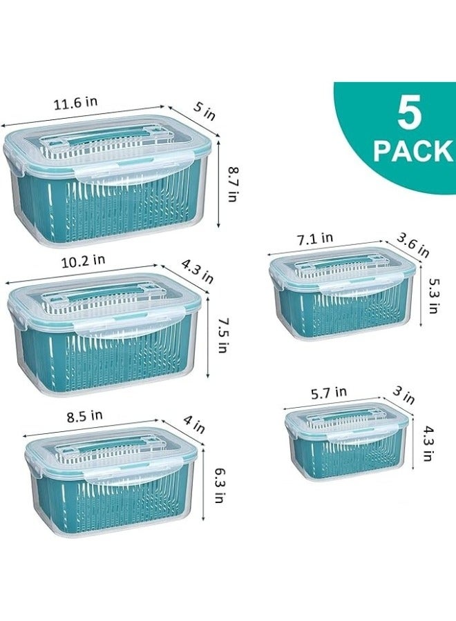 مجموعة من 5- صندوق تخزين استنزاف مزدوج الطبقات وثلاجة مطبخ وسلة تخزين خضروات وفواكه - Image 2