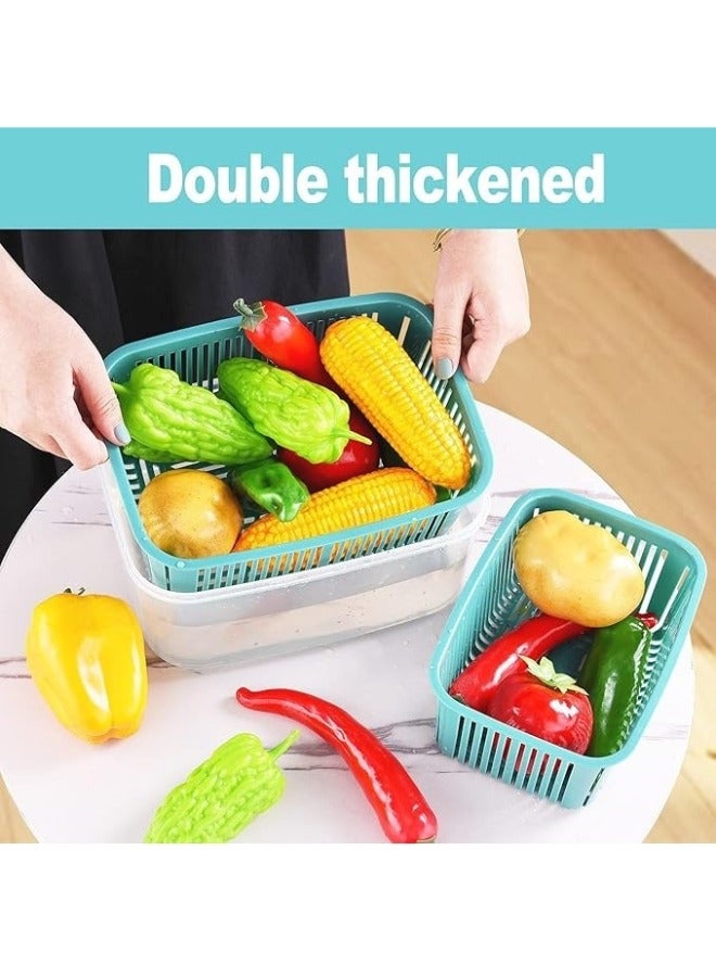 مجموعة من 5- صندوق تخزين استنزاف مزدوج الطبقات وثلاجة مطبخ وسلة تخزين خضروات وفواكه - Image 3