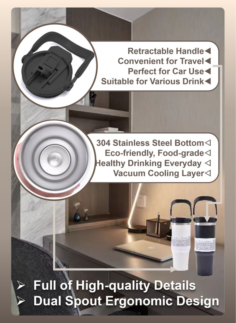 YooA 30 oz Stainless Steel Vacuum Bottle with Dual Spout | Car Cup & Handle, Shatter-Resistant, Cold Retention, Food-Grade, School/Office/Fitness/Outdoors, Gift, (10.5*25cm, Black) - Image 3
