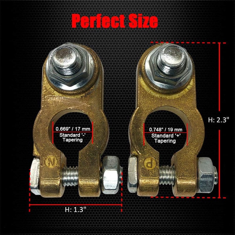 Ampper Store Brass Battery Terminal Connectors, Top Post Battery Terminals Connector Battery Cable Ends for Marine Car Boat RV Vehicles (1 Pair) - Image 2