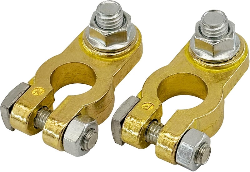 Ampper Store Brass Battery Terminal Connectors, Top Post Battery Terminals Connector Battery Cable Ends for Marine Car Boat RV Vehicles (1 Pair) - Image 1