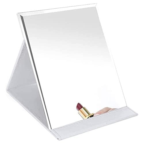 VELINEX® Foldable Makeup Mirror, Compact Size Frameless Portable Vanity Leather Mirror with Stand, Rectangular (White-Pack of 1) - Image 1