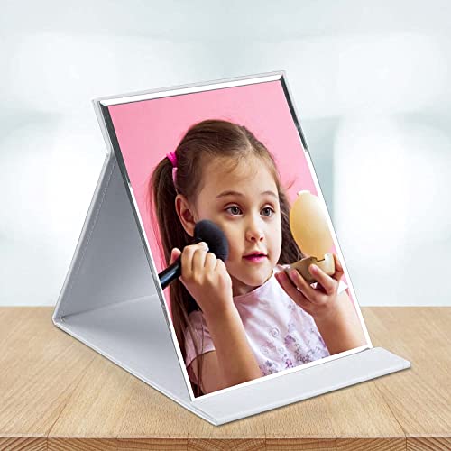 VELINEX® Foldable Makeup Mirror, Compact Size Frameless Portable Vanity Leather Mirror with Stand, Rectangular (White-Pack of 1) - Image 4