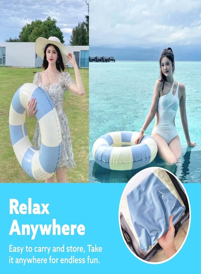 WAYTOSUC 2PCS Floats for Adults Rrings Striped Pool Float Large Swim Ring for Adults,30 Inch Classic Striped Teens Adult Inner Tubes Summer Beach Bachelorette Party (Blue Stripe,2) - Image 3
