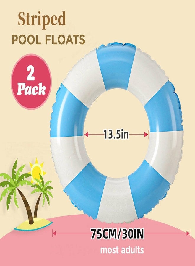 WAYTOSUC 2PCS Floats for Adults Rrings Striped Pool Float Large Swim Ring for Adults,30 Inch Classic Striped Teens Adult Inner Tubes Summer Beach Bachelorette Party (Blue Stripe,2) - Image 2