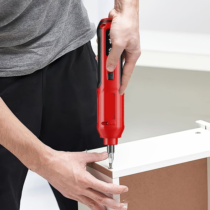 A Set Of 1 Mini Electric Screwdriver 68 Bits Rechargeable 2000MAh 3 7V Red For Home Disassembly And Repair Tasks - Image 2