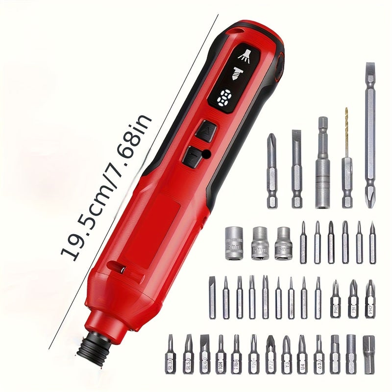 A Set Of 1 Mini Electric Screwdriver 68 Bits Rechargeable 2000MAh 3 7V Red For Home Disassembly And Repair Tasks - Image 3