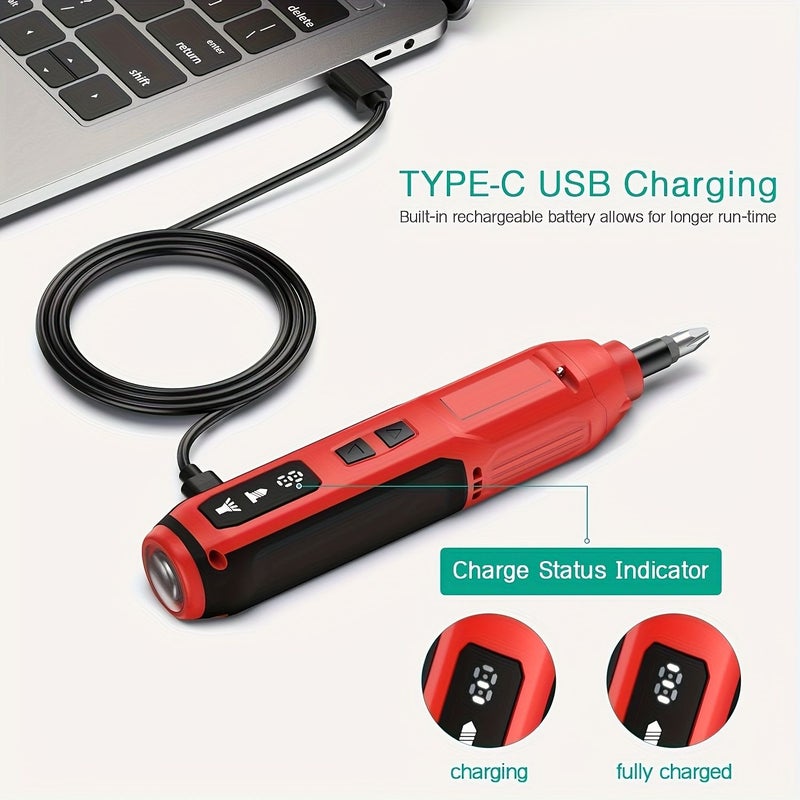 A Set Of 1 Mini Electric Screwdriver 68 Bits Rechargeable 2000MAh 3 7V Red For Home Disassembly And Repair Tasks - Image 4