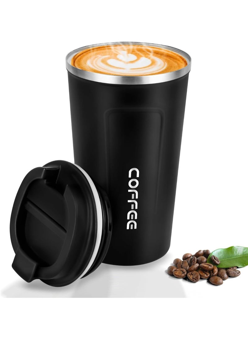 ECVV 380Ml Travel Coffee Mug, Insulated Travel Coffee Mug With Lid, Leak Proof Coffee Travel Mug,Suitable for Travel, Office and Gift for Women＆Men or Friend | Black - Image 1