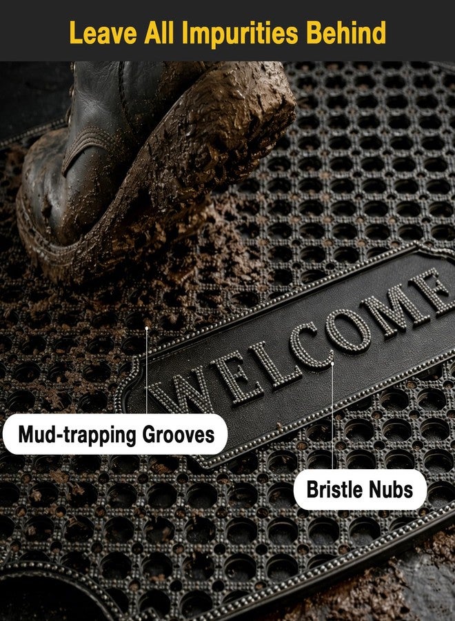 GTRY 23”x 35” Heavy Duty Rubber Door Mat, Outdoor Non Slip Waterproof Floor Mats for Front Door,Patio,Garage,Driveway,Kitchen and Entrance, Mud Trapping Utility Floor Mat, Rubber Mats with Drainage - Image 3