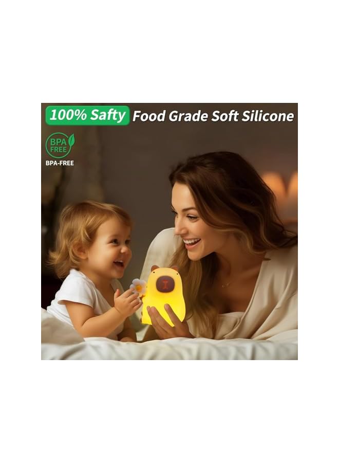 The Bros Capybara Night Light, Cute LED Squishy Animal Lamp with 7 Colors & 3-Level Dimmable Brightness, Touch Control & Timer Function, Rechargeable Silicone Capybara Nightlight for Room Decor - Image 3