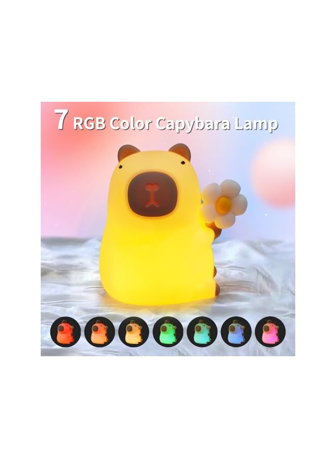 The Bros Capybara Night Light, Cute LED Squishy Animal Lamp with 7 Colors & 3-Level Dimmable Brightness, Touch Control & Timer Function, Rechargeable Silicone Capybara Nightlight for Room Decor - Image 4