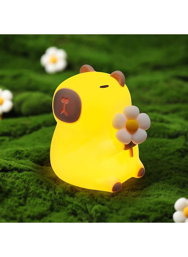The Bros Capybara Night Light, Cute LED Squishy Animal Lamp with 7 Colors & 3-Level Dimmable Brightness, Touch Control & Timer Function, Rechargeable Silicone Capybara Nightlight for Room Decor - Image 1