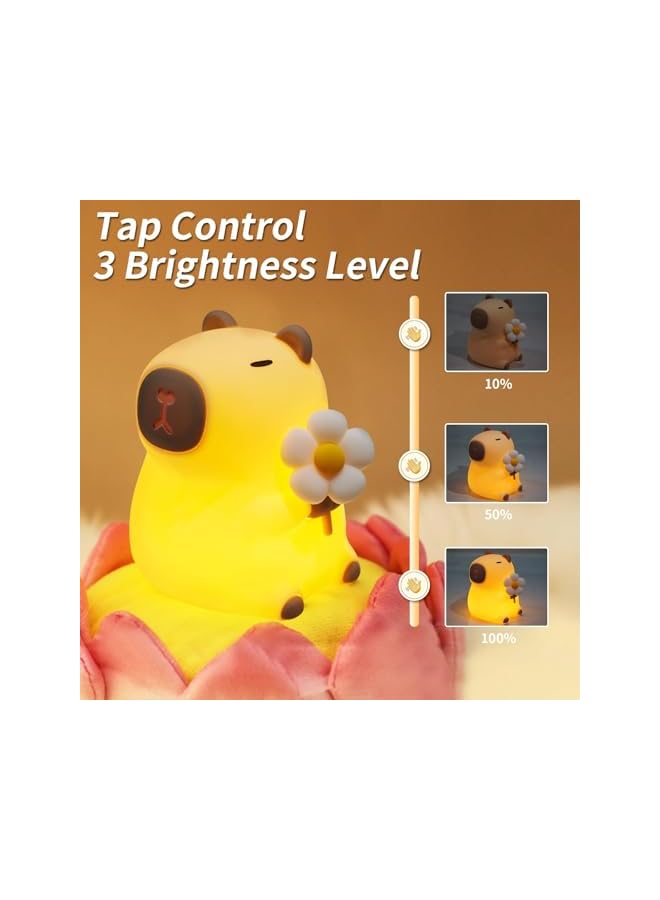 The Bros Capybara Night Light, Cute LED Squishy Animal Lamp with 7 Colors & 3-Level Dimmable Brightness, Touch Control & Timer Function, Rechargeable Silicone Capybara Nightlight for Room Decor - Image 5