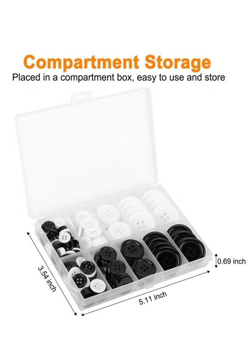 Generic - 160 PCS Mixed Sewing Buttons Round Black 4-Hole Craft Buttons 5 Sizes White Resin Button with Separate Compartment Storage Box Suitable for Sewing DIY Craft Projects - Image 1