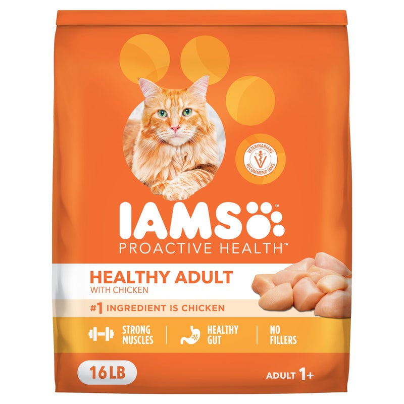 IAMS Proactive Health Dry Cat Food, Healthy Cat Food Dry Recipe for Adults, with Chicken 16 lb. Bag - Image 1