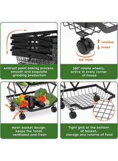 Arabest 4-Tier Fruit Basket Cart with Wheels, Metal Wire Fruit Vegetable Storage Basket Organizer for Kitchen, No Installation Required and Foldable Utility storage shelf Cart for Pantry,Bathroom (Black)  - Image 5
