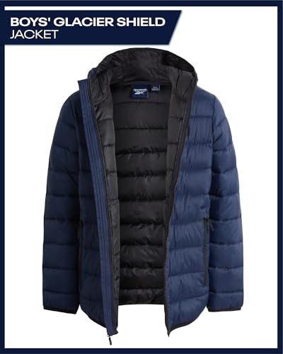 Reebok Boys Winter Coat - Lightweight Insulated Puffer Jacket - Wind & Water Resistant Quilted Hooded Winter Jacket for Boys, Size 10-12, Navy - Image 3