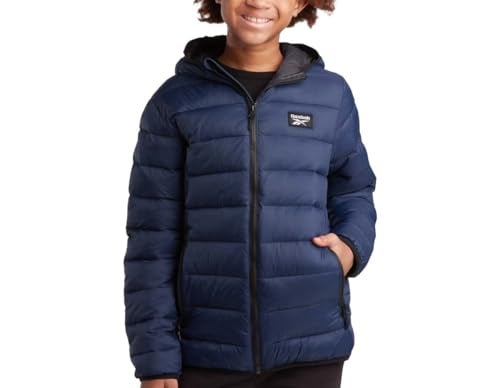 Reebok Boys Winter Coat - Lightweight Insulated Puffer Jacket - Wind & Water Resistant Quilted Hooded Winter Jacket for Boys, Size 10-12, Navy - Image 1