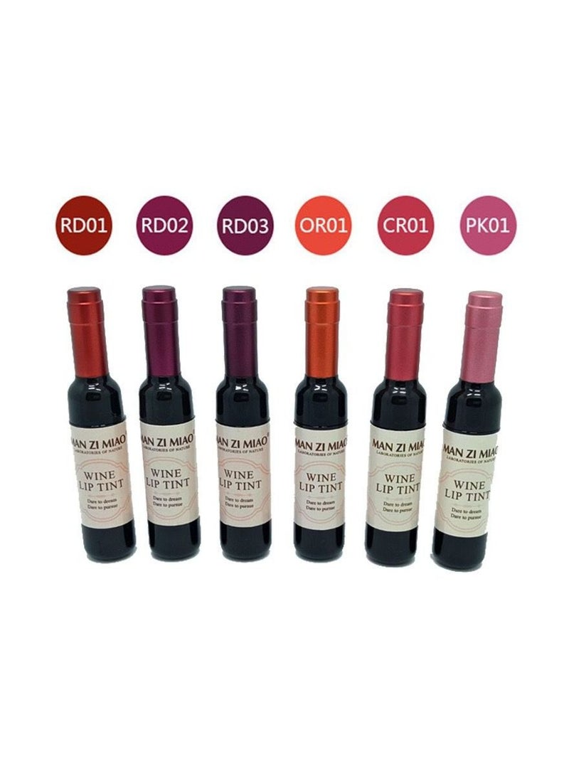 BP 6 Colors Wine Lip Tint, Natural Liquid Lipstick Long Lasting Mini Make Up Lip Gloss Matte Lip Sticks Wine Bottle Cover - Image 1