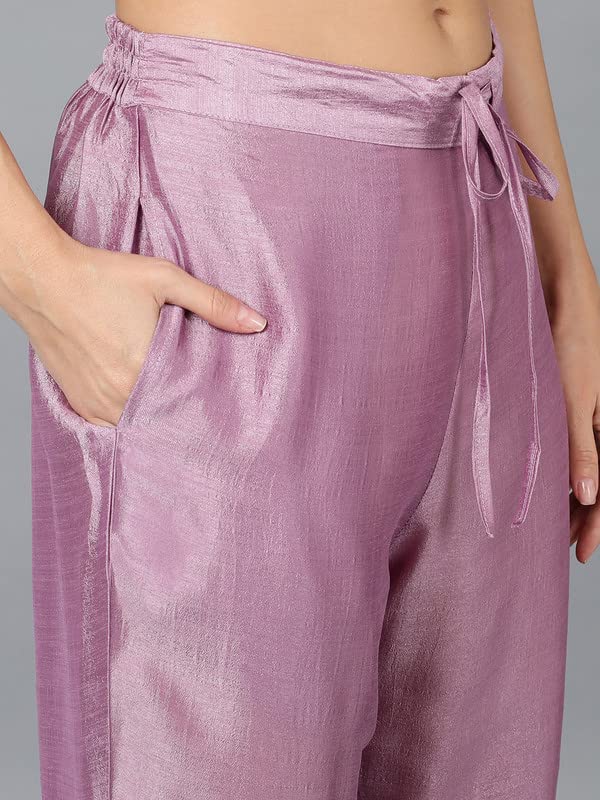 Vaamsi Women's Silk Blend Solid Embroidered Straight Kurta Pant with Dupatta With Cotton Inner (PKSKD1898_3XL_Lavender) - Image 5