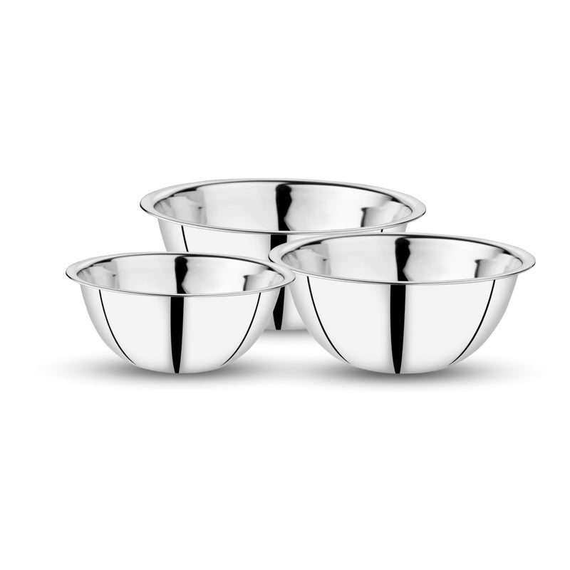 EMBASSY Stainless Steel Set of 3 Mixing Bowls for Kitchen | Size - 1(1400 ml), 2(1900 ml), 3(2100 ml) | Bowls for Baking, Mixing Atta, Storing and Serving | Ideal for Gifting - Image 1