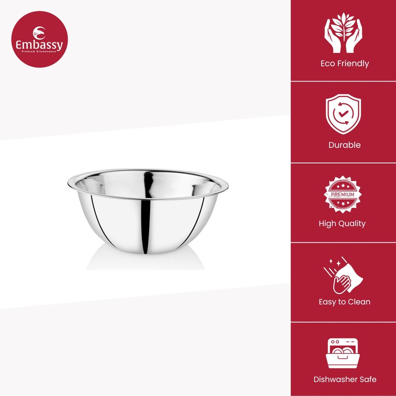 EMBASSY Stainless Steel Set of 3 Mixing Bowls for Kitchen | Size - 1(1400 ml), 2(1900 ml), 3(2100 ml) | Bowls for Baking, Mixing Atta, Storing and Serving | Ideal for Gifting - Image 3