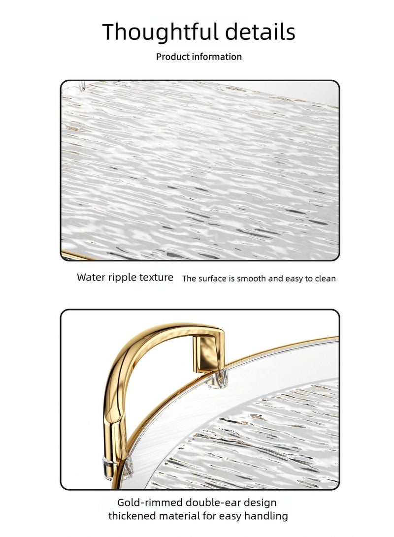 nehem 3 PCS Clear Serving Tray, With Polished Metal Handles, Serving Plate, Wavy Pattern Clear Tray, Spill-Proof Tray, Decorative Serving Tray for Coffee Table, Tea, Storage - Image 4