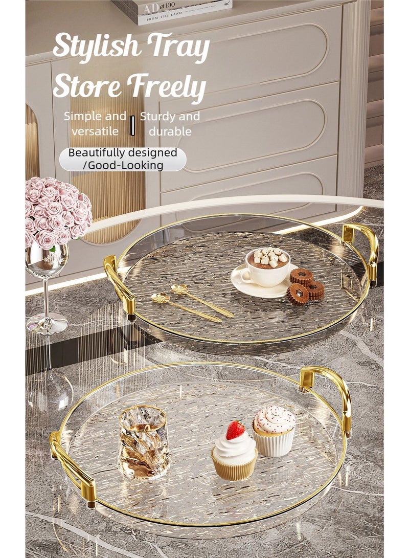 nehem 3 PCS Clear Serving Tray, With Polished Metal Handles, Serving Plate, Wavy Pattern Clear Tray, Spill-Proof Tray, Decorative Serving Tray for Coffee Table, Tea, Storage - Image 2
