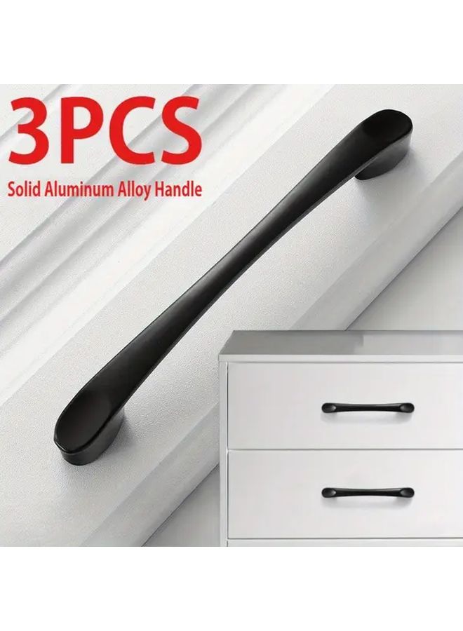 3pcs Large Heavy Duty Black Solid Aluminum Alloy Cabinet Handles Drawer Pulls Modern Minimalist Design Anti Corrosion Scratch Resistant Multi Layer Oxidation Treated Finish Black Matte Textured Grip For Wardrobes Dressers Cabinets Doors Easy Installation With Screws Included Durable Metal Construction Compatible With Modern Traditional Furniture - Image 1