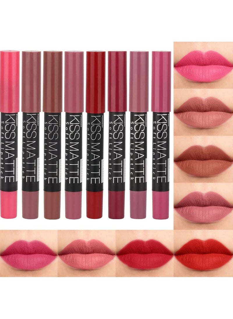 DNM 8Pcs Nude Pink Beige Ruby Rose Red Brown Mauve Matte Lipstick and Lip Crayon Lip Liner Pencil Pen Set for Women mate magicos 24 horas originales pintalabios permanente 24 horas - Image 1
