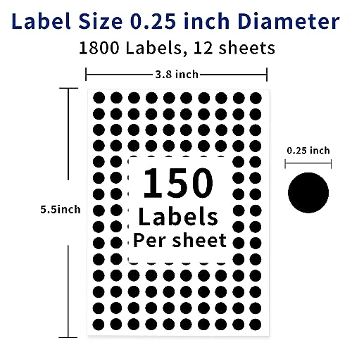 Yeachlaing 0.25 Inch Round Permanent Adhesive Color-Code Dot Stickers,Black,Pack of 1800 - Image 2
