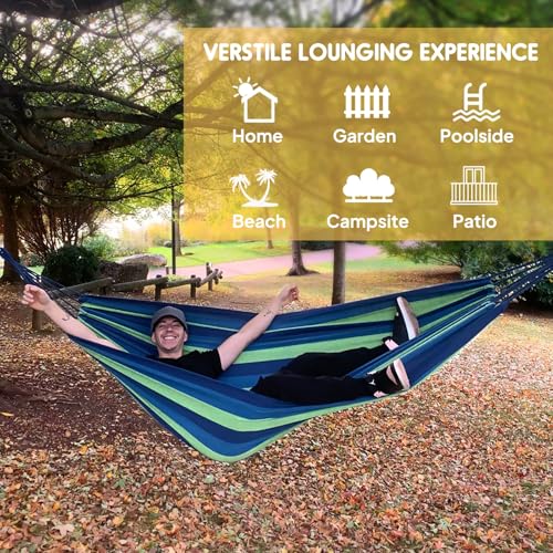 ANYOO Cotton Hammock Portable Camping Hammocks for Hanging Sturdy Garden Comfortable Fabric Hammock with Tree Straps Up to 660lbs with Travel Bag for Camping Outdoor/Indoor Patio Backyard - Image 4