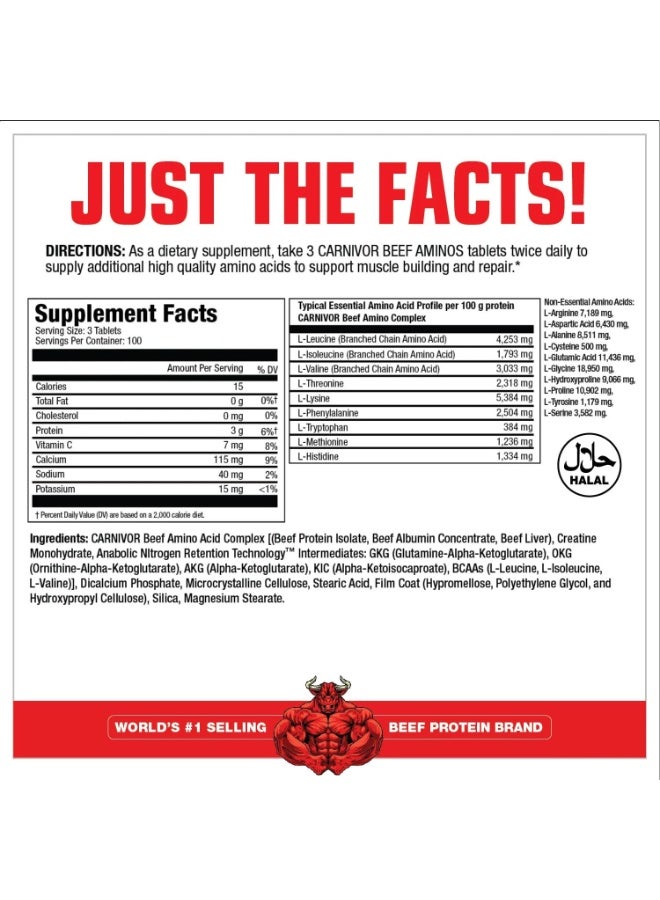 MUSCLEMEDS Carnivor Beef Aminos, 300 Tablets | Premium Beef-Derived Amino Acid Supplement for Training & Muscle Support - Image 2