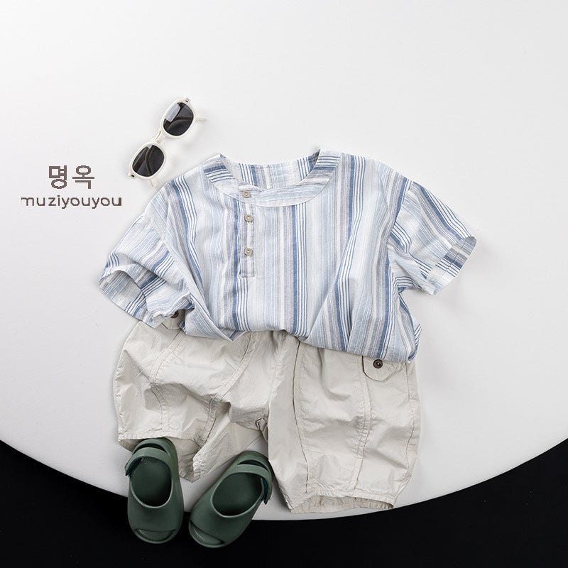 Children's Cotton Korean Style Mori T-shirt 2025 Summer New Men's and Women's Baby Shirt Short-sleeved Thin Top Trendy Children's Wear - Image 4