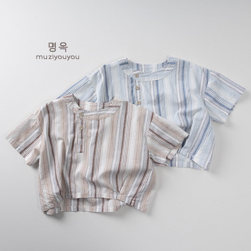 Children's Cotton Korean Style Mori T-shirt 2025 Summer New Men's and Women's Baby Shirt Short-sleeved Thin Top Trendy Children's Wear - Image 2
