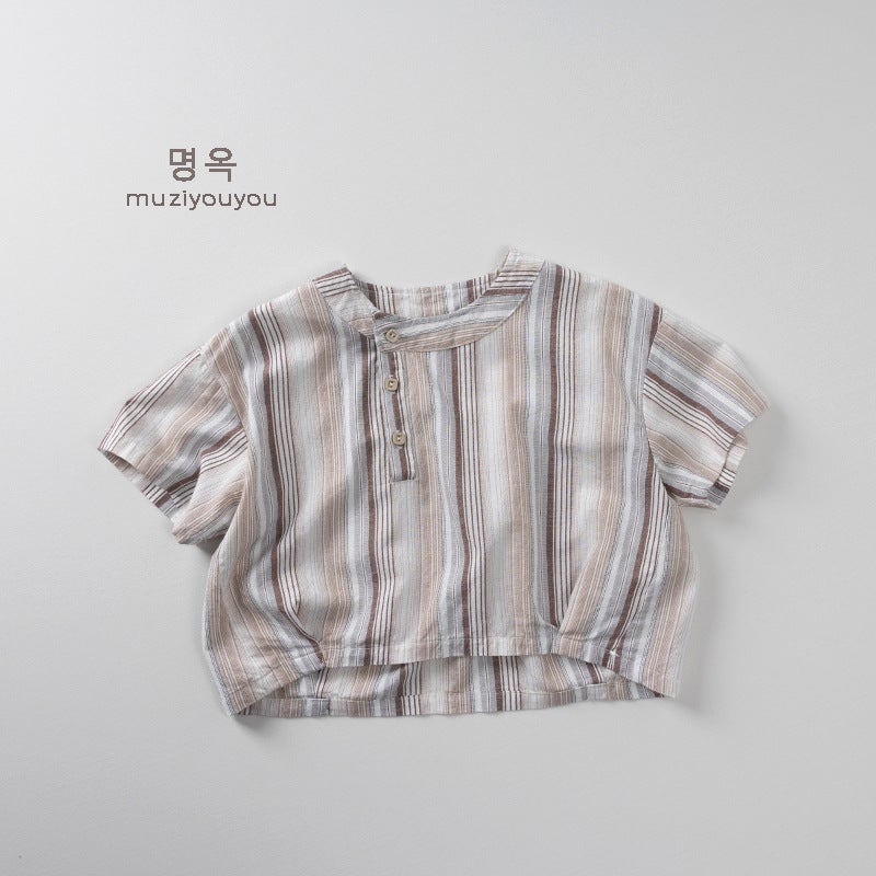 Children's Cotton Korean Style Mori T-shirt 2025 Summer New Men's and Women's Baby Shirt Short-sleeved Thin Top Trendy Children's Wear - Image 1