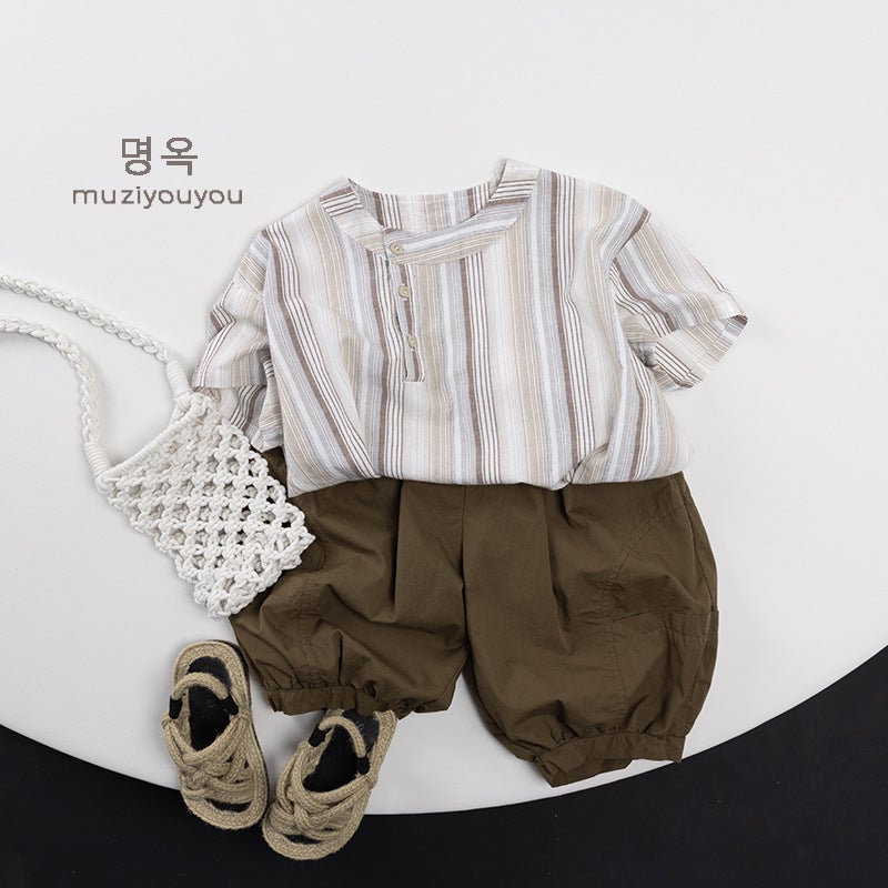 Children's Cotton Korean Style Mori T-shirt 2025 Summer New Men's and Women's Baby Shirt Short-sleeved Thin Top Trendy Children's Wear - Image 3