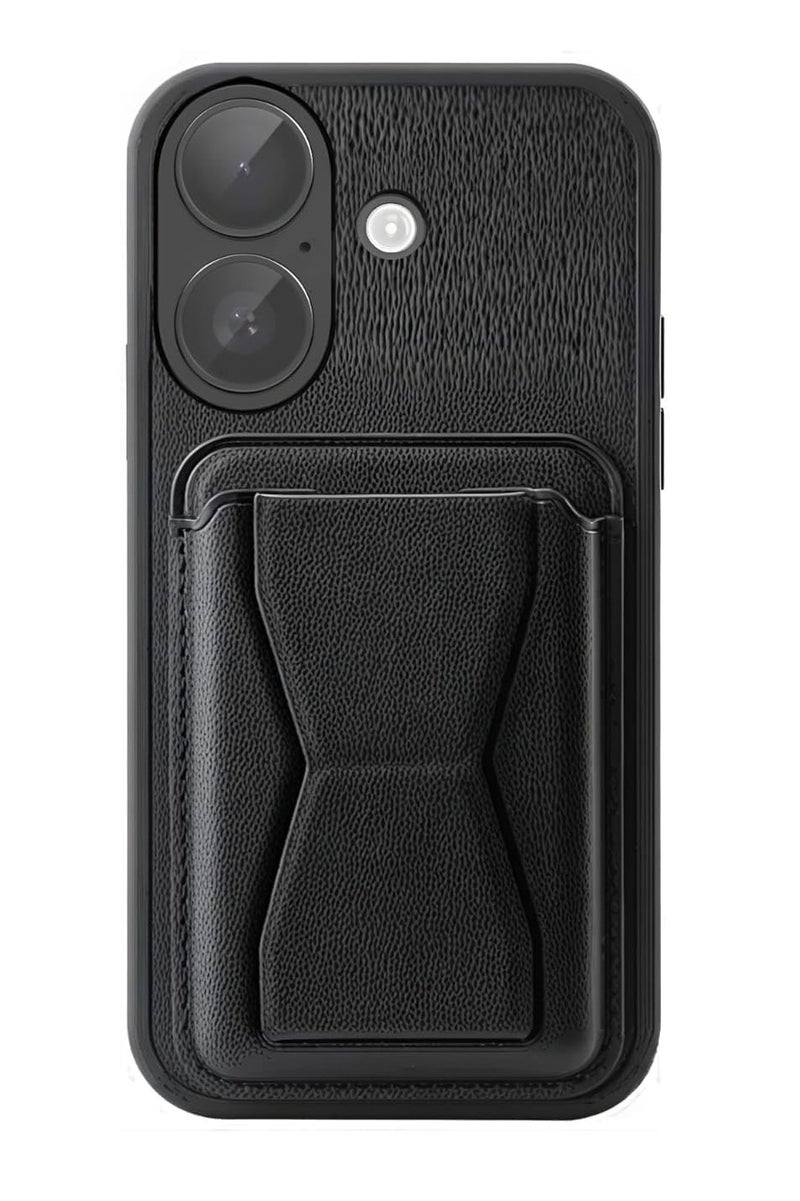 Compatible with iPhone 16 Leather Phone Case with Card Slot Magnetic Card Holder Shockproof Protective Kickstand Cover for Men Women Adults iPhone 16 Black