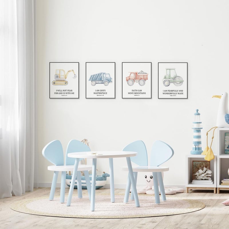 ETVISO Toddler Boy Room Decor Set of 4, Kids Wall Art Inspirational Bible Verse Wall Decor, Tool Car Poster for Baby Boys Kids Room Bedroom Playroom Nursery Decoration, 8x10 (Unframed) - Image 3