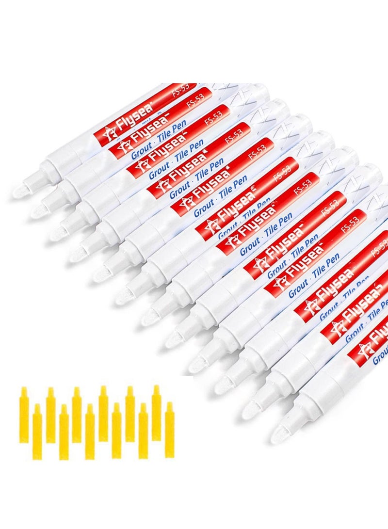 Excefore 12 Pack Grout Pen Push Type Water Based Tile Marker Replaceable Nib Repair Pens for Bathroom Kitchen Parlor Bedroom Balcony Wall Ceramic Tile and Floor Color Restore White  - Image 1