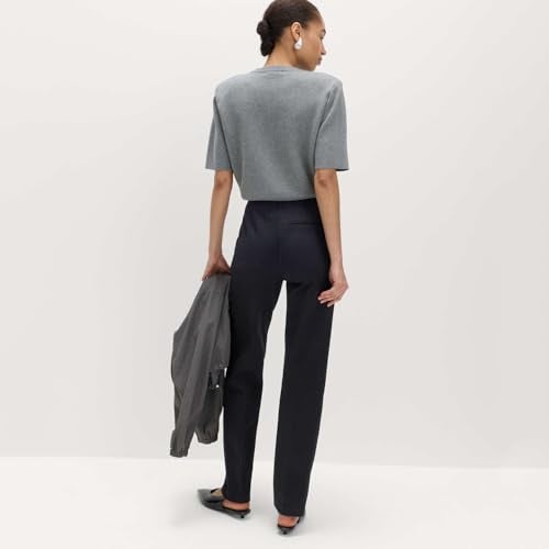 Marks & Spencer Solid Black Viscose Womens Jersey Twill Straight Leg Trousers - Image 2