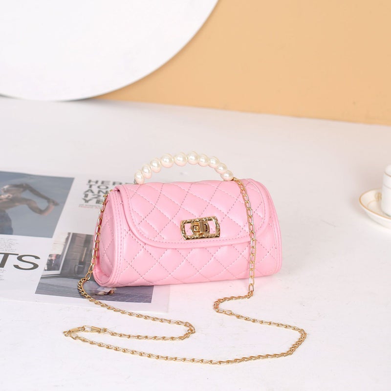 Sweet Rhombus Embroidered Pillow Bag Trendy Pearl Handle Chain Shoulder Bag Mini Portable Mobile Phone Bag Shoulder Bag Batch - Image 1
